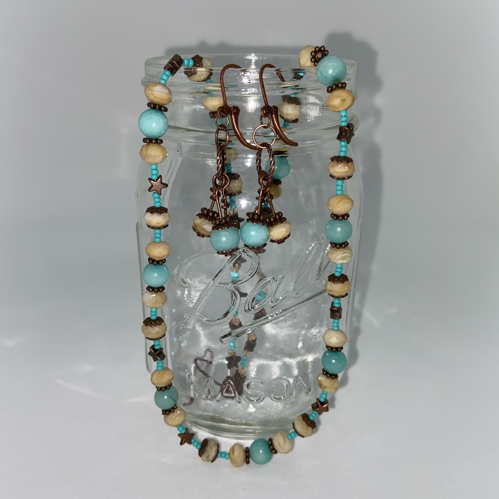Hand created necklace and earrings set